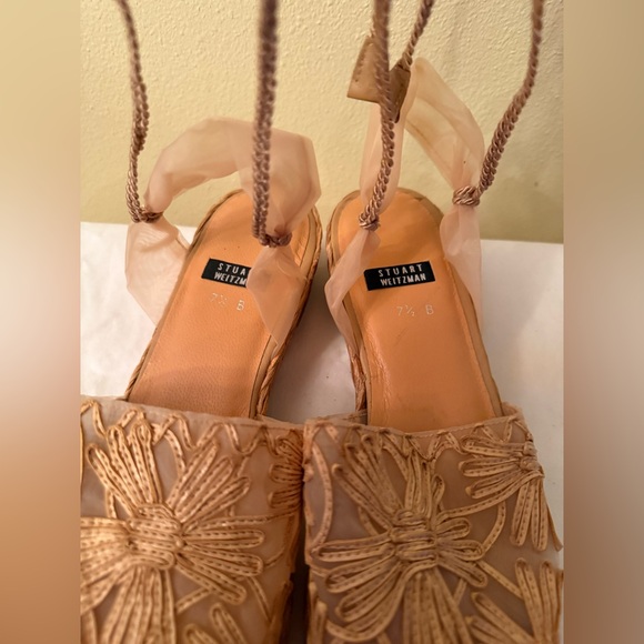 Stuart Weitzman Tan Floral Rufia, Organza Mesh Espadrilles, NWOB, Size 7-1/2 - Picture 8 of 11